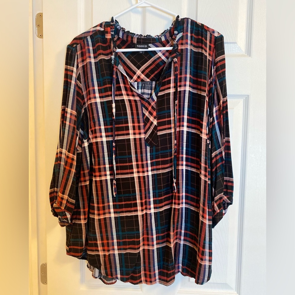 EUC Torrid Plaid Multicolor Blouse Size 3